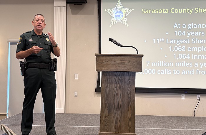 Sarasota County Sheriff Kurt Hoffman speaks at the Sept. 23 Greater Sarasota Chamber of Commerce State of the Community luncheon.