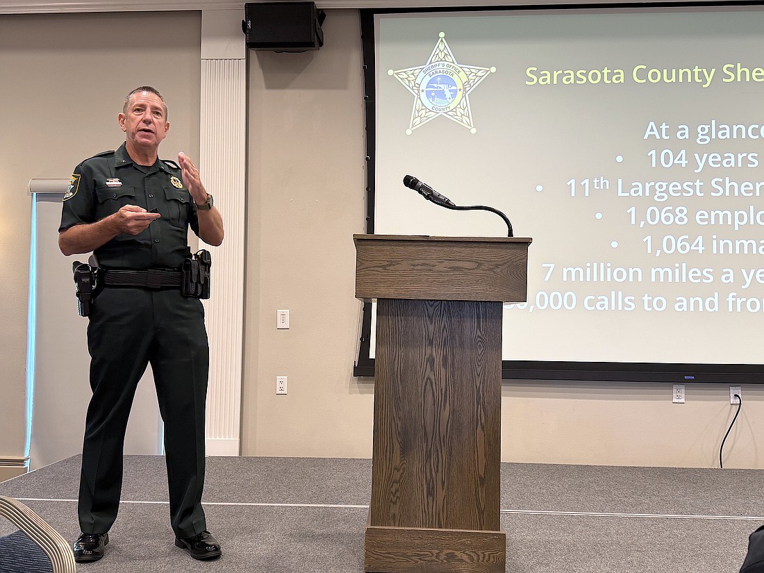 Sarasota County Sheriff Kurt Hoffman speaks at the Sept. 23 Greater Sarasota Chamber of Commerce State of the Community luncheon.