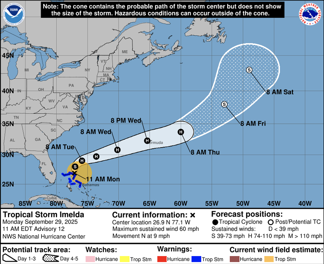Volusia County is no longer under a Tropical Storm Watch. Graphic courtesy of the National Hurricane Center