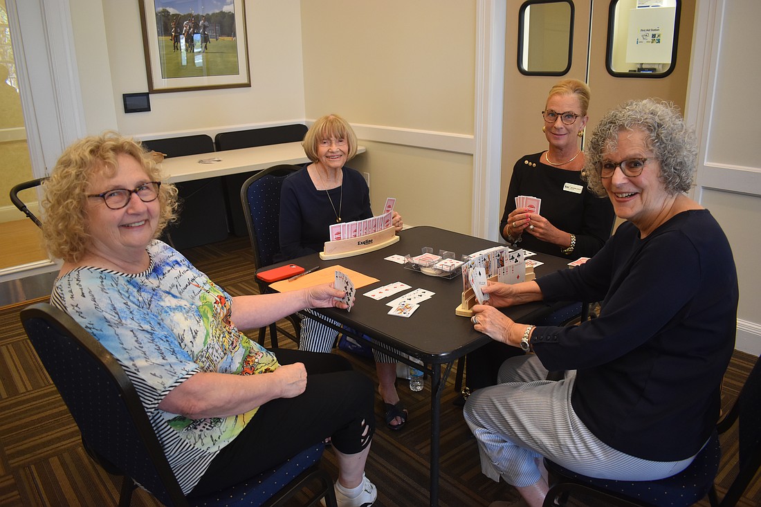 Lakewood Ranch's Linda McMillan, Gail Edelman, Mercedes Andrus and Helene Levin gather to play Canasta through the Lakewood Ranch Women's Club Canasta/Mahjong Club.