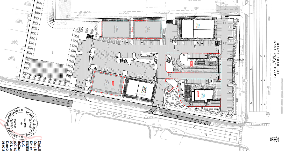 An application for a possible new shopping center at Belle Terre Boulevard and S.R. 100 is under review with the city. Image from Palm Coast site plan application