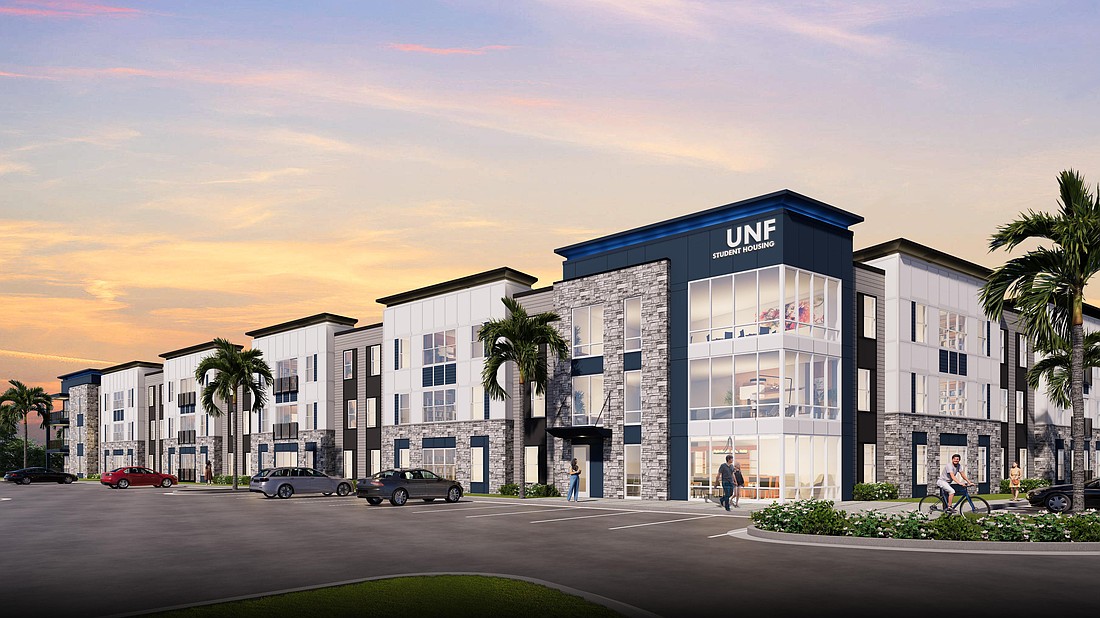 The University of North Florida leased land to the Chance Partners real estate development company to build a four-building residence hall that will hold about 700 beds, a clubhouse and a pool.