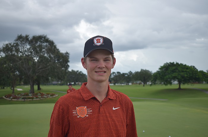 Evan Booth poses for a photo on Oct. 2 before a match at Sara Bay Country Club. The senior put together a standout performance at the West Coast H.S. Championship, finishing third individually.