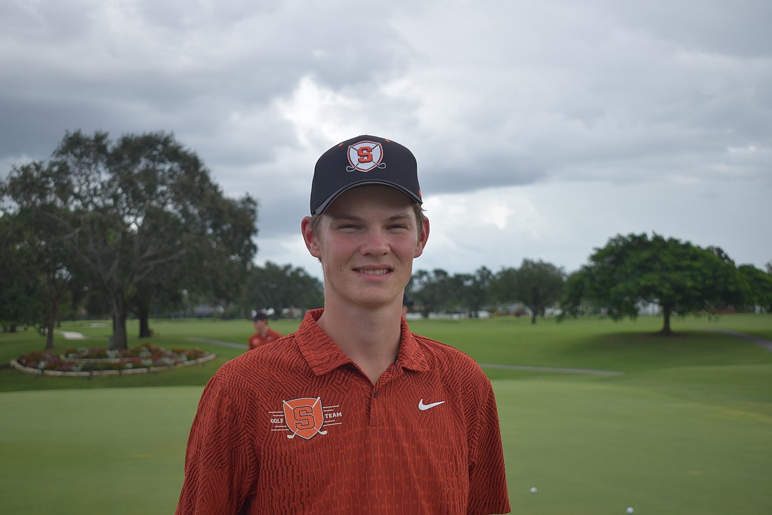 Evan Booth poses for a photo on Oct. 2 before a match at Sara Bay Country Club. The senior put together a standout performance at the West Coast H.S. Championship, finishing third individually.