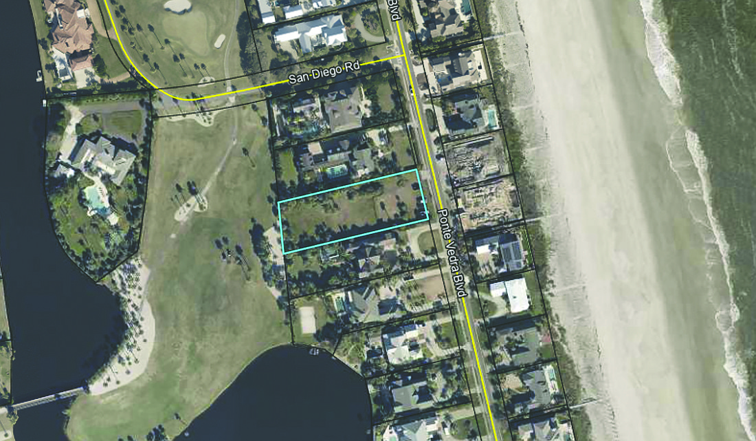 Ocean Course golf frontage single-family home lot. The property is 0.08 miles south of the Ponte Vedra Inn & Club.