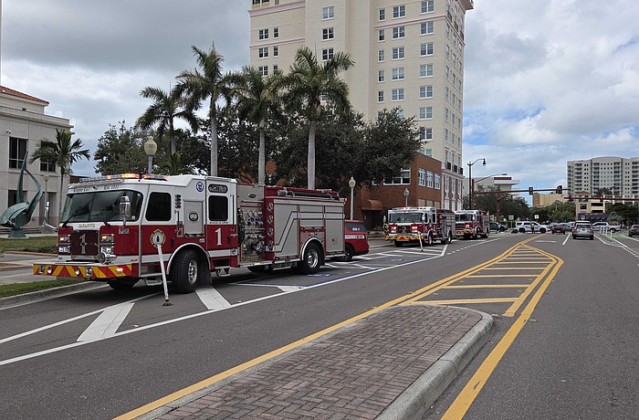 In total, 11 units were dispatched at 12:37 p.m., assisted by Sarasota Police for traffic control.