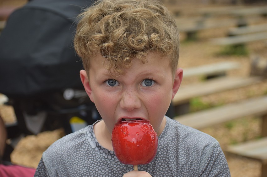 Myakka City's Thomas O’Quinn, 7, says his candy apple tastes perfect.