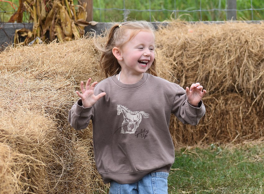 Emmi Sue, 4, runs through the hay maze at the Pumpkin Festival at Hunsader Farms on Oct. 11.