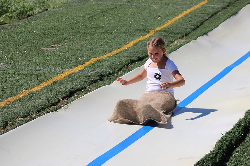 Myakka's Eaden Patterson, 8, speeds down the Harvest Festival slide.