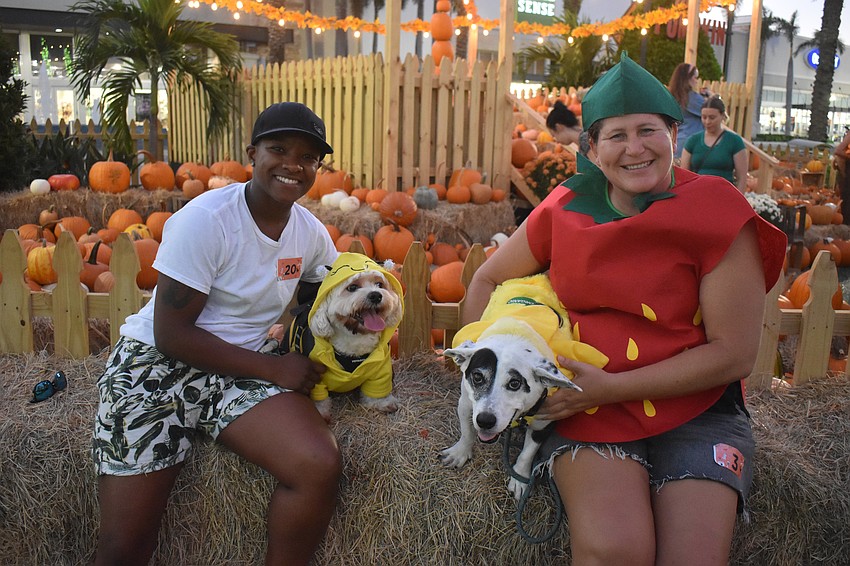 Parrish's Brit Hunter dressed her dog Theodore as a bee while Sarasota's Melissa Ehrhardt dressed as a strawberry alongside her dog Tucker as a banana.