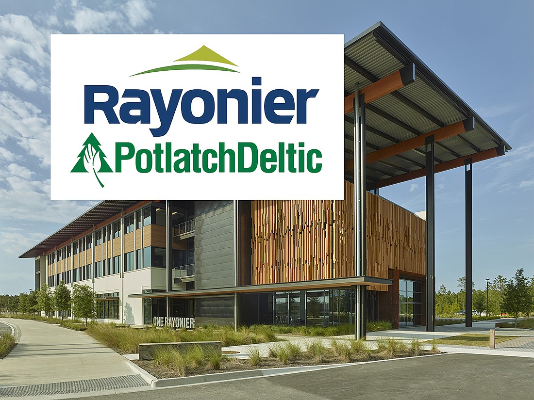 Wildlight-based Rayonier Inc. says it is merging with Spokane, Washington-based PotlatchDeltic Corp. and moving the company's headquarters to Atlanta. The companies said they will maintain “significant regional offices” in Wildlight and Spokane. Above is Rayonier's Nassau County offices in Wildlight.