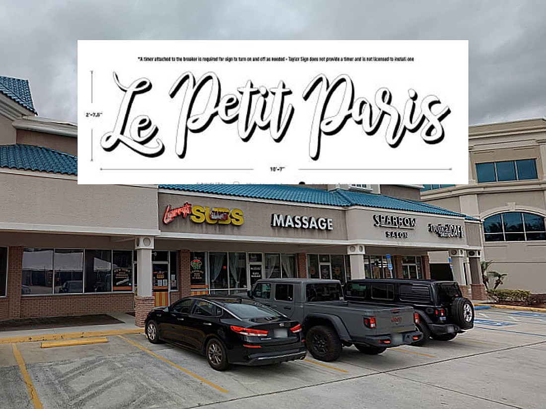 Le Petit Paris Cafe is planned in Tournament Plaza at 830 Florida AIA N. The space previously was Larry's Giant Subs and Beach Total Massage. Its signage is under review.