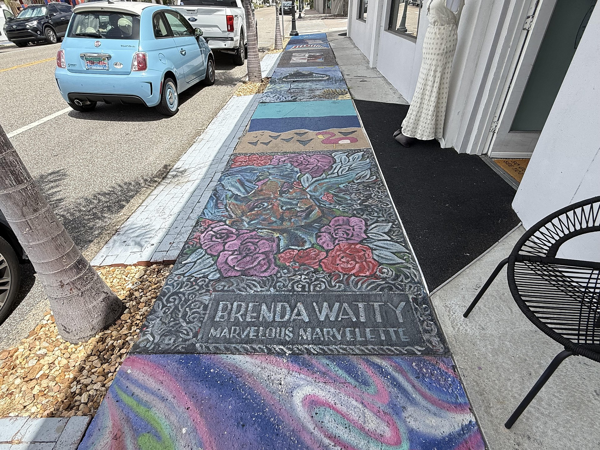 All sidewalk murals at Avenue of Art in Burns Court have been removed per order of the Florida Department of Transportation.