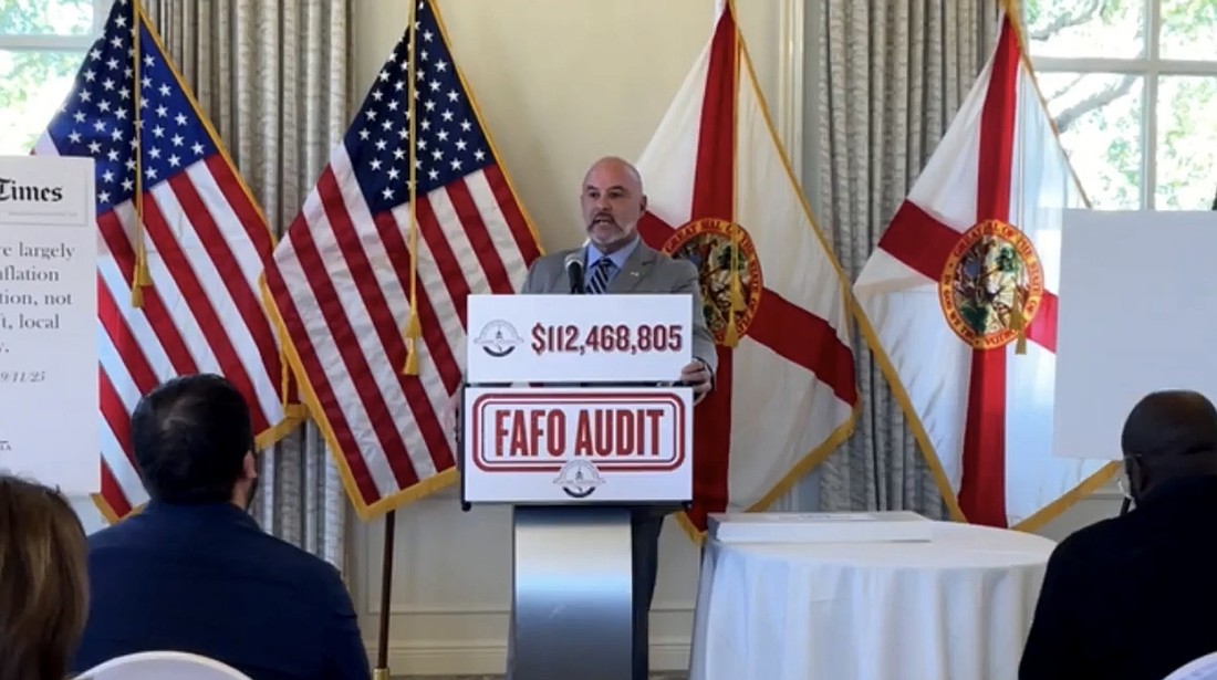Florida CFO Blaise Ingoglia holds a press conference in Manatee County Oct. 16.