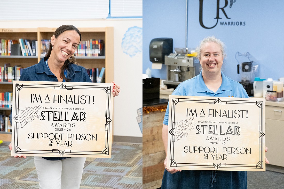 Laura Heintzelman of West Orange High School and Gabriela Cardani of Water Spring Elementary have been named two of four finalists for Support Person of the Year.