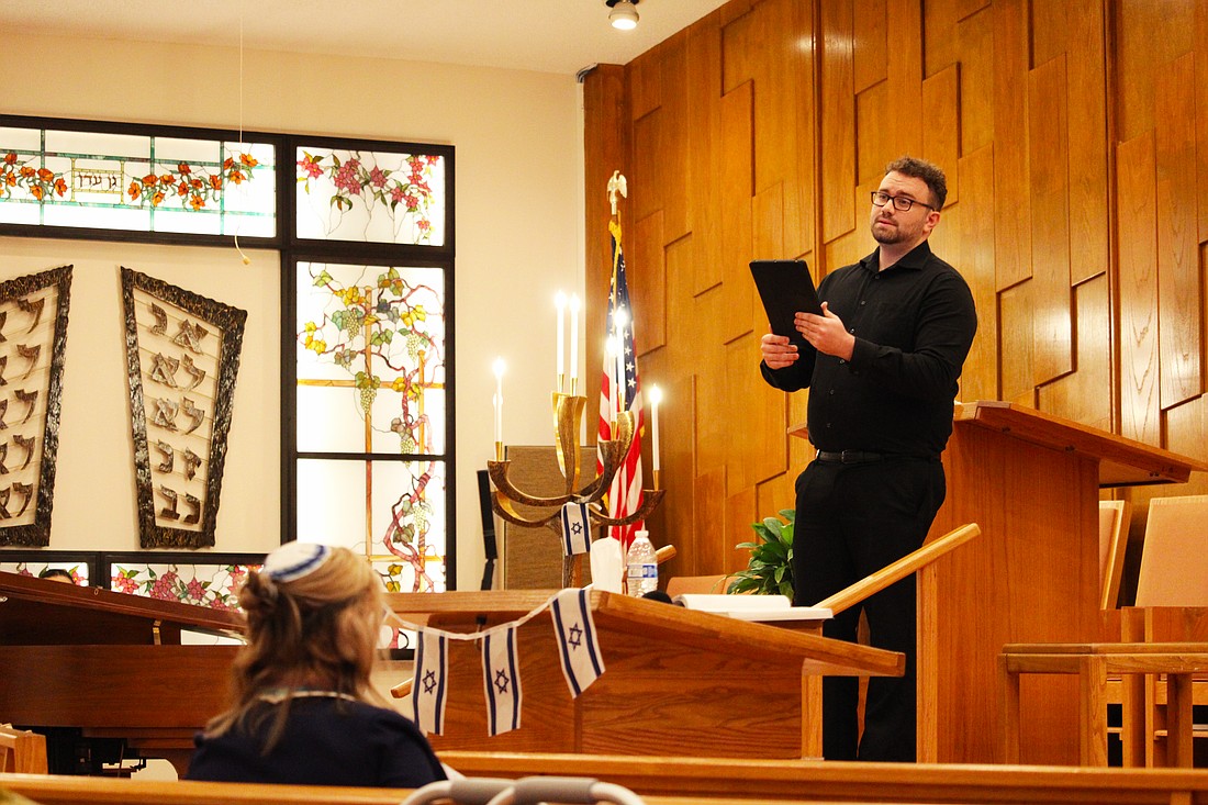Choir member Nick Masiello brings congregants to tears with his rendition of "Bring Him Home" from "Les Misérables" at a special Shabbat service on Oct. 17, recognizing hostages of the Gaza-Israel conflict.