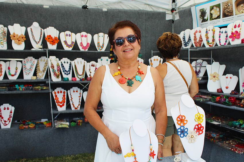 Artist Lourdes Gloekler crafts her eye-catchingly colorful jewelry from natural resources, primarily from the Tagua palm tree.