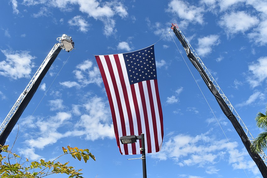 An American flag flies over the event space.