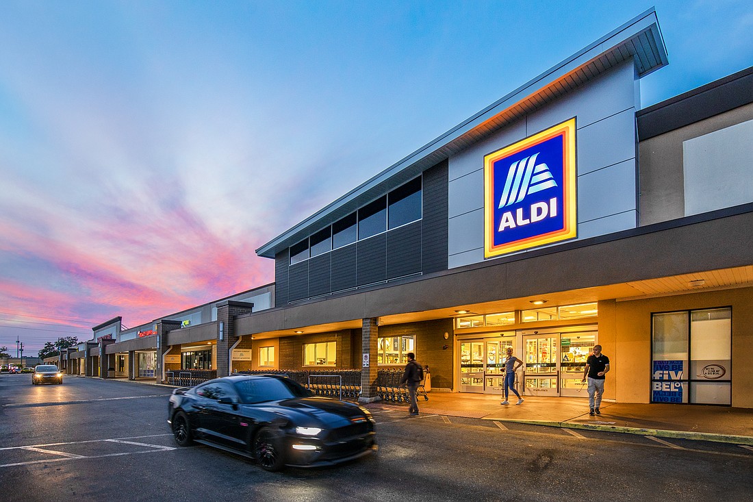 The Aldi store at 8521 W. Hillsborough Ave. in Tampa anchors Buccaneer Square, a shopping center that just sold.