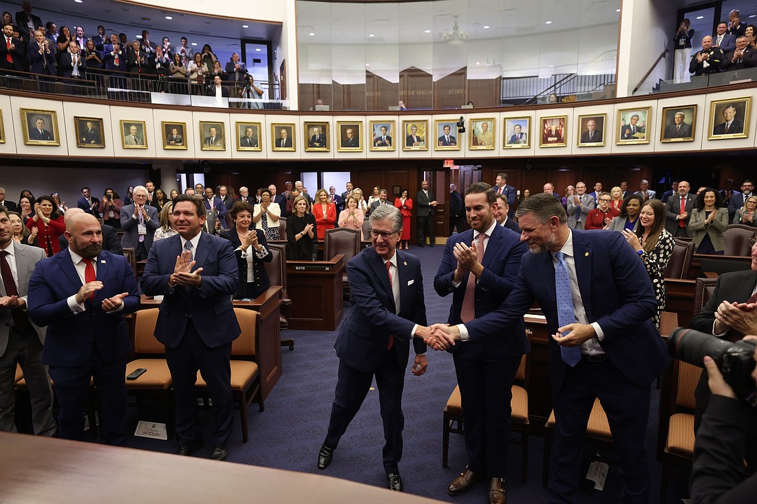 State Senator Jim Boyd (R-Bradenton) receives a round of applause at a ceremony where he was unanimously picked to serve as Senate President for the 2026-28 legislative term.