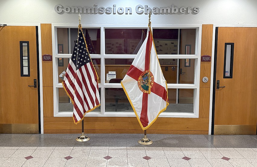 The entrance to the meeting chamber at the now-vacant Sarasota County Administration Center at 1660 Ringling Boulevard.