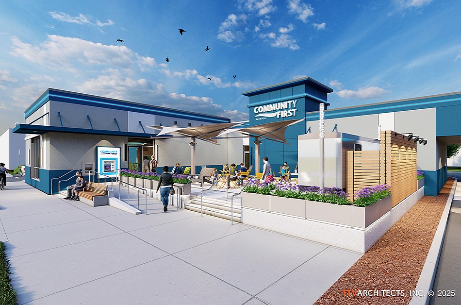 A rendering of the Community First Credit Union branch at 1012 Edgewood Ave. S. in Murray Hill. It is the former Edgewood Bakery site. Community First says the branch will include a “food feature;” raised planters; streetside benches; walk-up ATM; and interior community room.