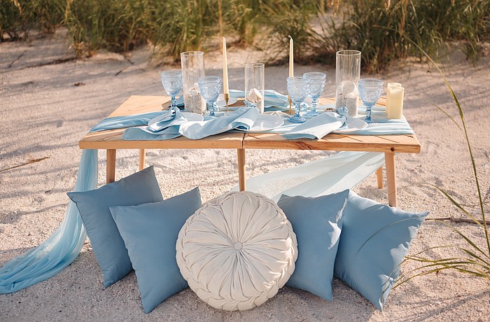 A seaside table set with Siesta Summer's signature style — effortless elegance with a touch of coastal whimsy.