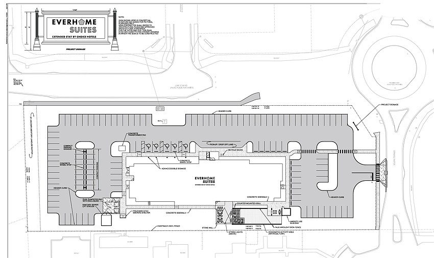 The site plan for the Everhome Suites in Arlington.