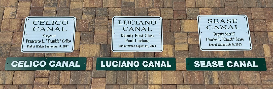 Three fallen FCSO deputies were honored in a dedication ceremony that renamed three Beverly Beach canals in their honor. Courtesy image