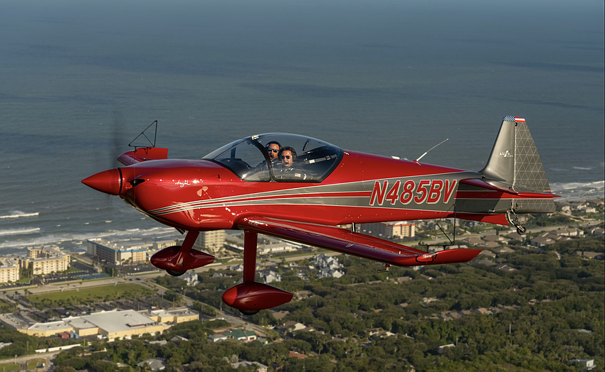 Stephen Fiegel and Mike Goulian fly the INTEGRAL R - MSN003 aircraft over Daytona Beach. Photo courtesy of James Darcy