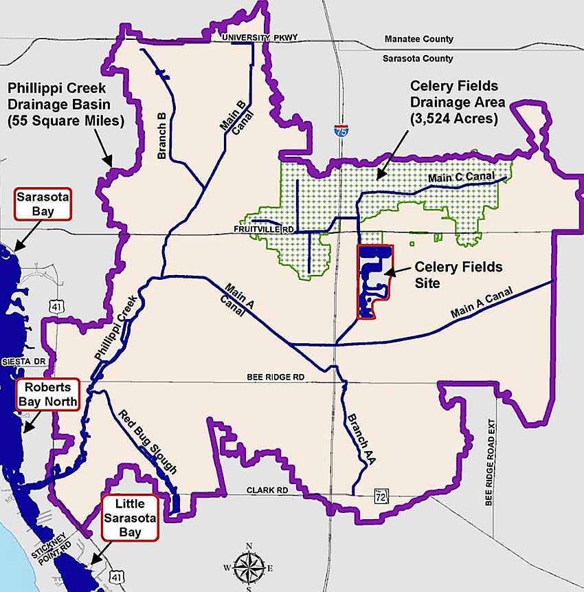 The map displays the Phillippi Creek and Celery Fields drainage areas.