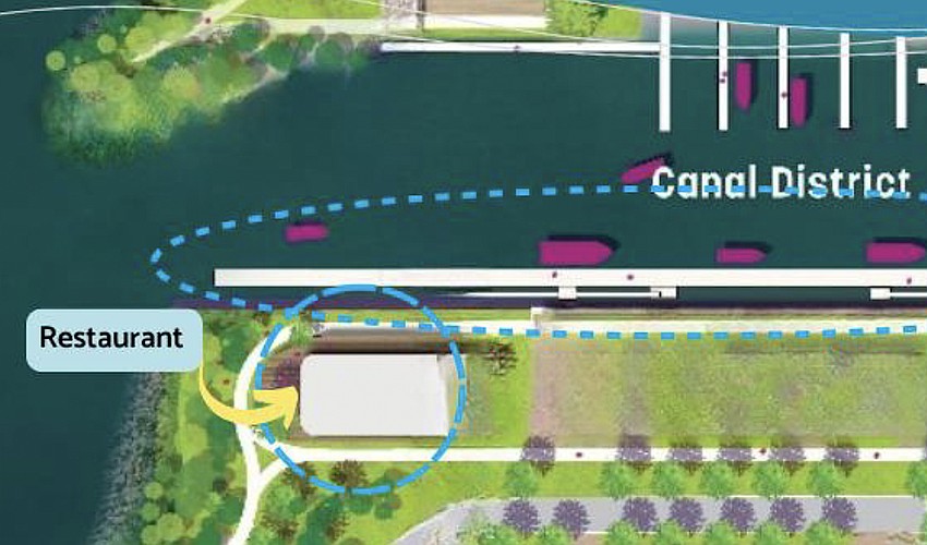 The site of a planned restaurant along the 10th Street boat basin in The Bay park.