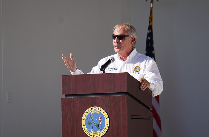 Longboat Key Town Manager, Howard Tipton, speaks in 2023 while honoring veterans on Veterans Day.