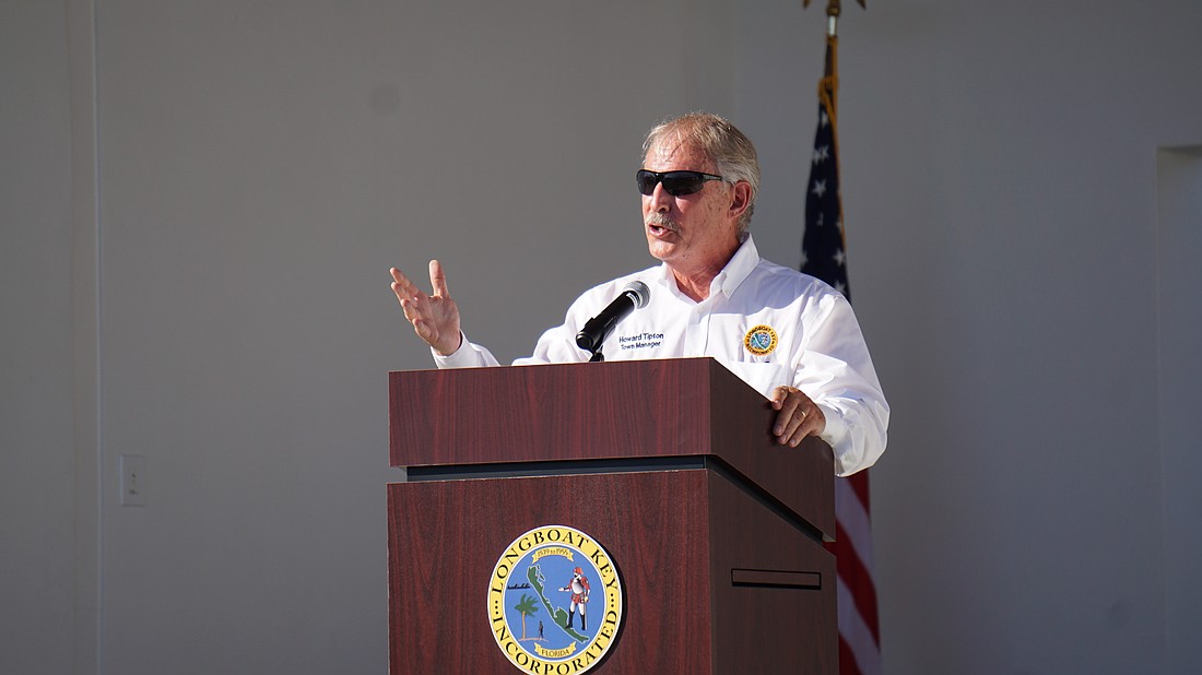 Longboat Key Town Manager, Howard Tipton, speaks in 2023 while honoring veterans on Veterans Day.