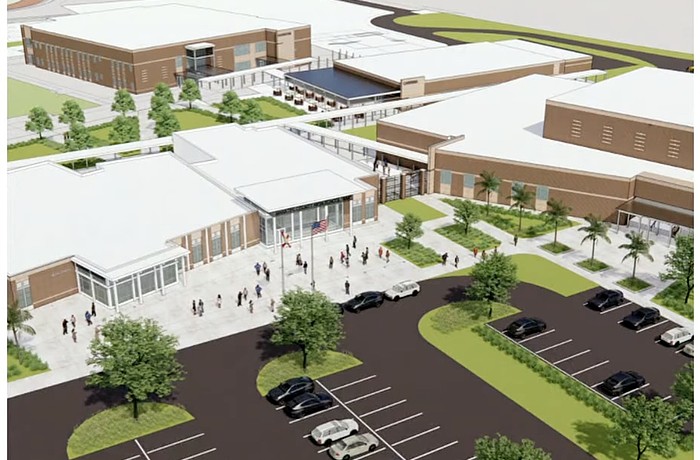 This rendering offers a glimpse of the multi-building concept for the new high school slated for the corner of Rangeland Parkway and Post Boulevard.