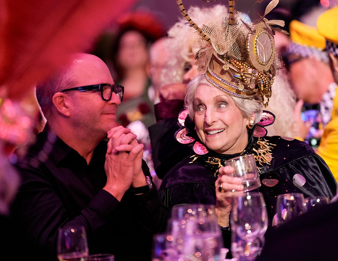 Asolo Repertory Theatre Producing Artistic Director Peter Rothstein and Michael Saunders, founder and CEO of her eponymous real estate firm, at the Hulaween gala in New York City on Oct. 24.