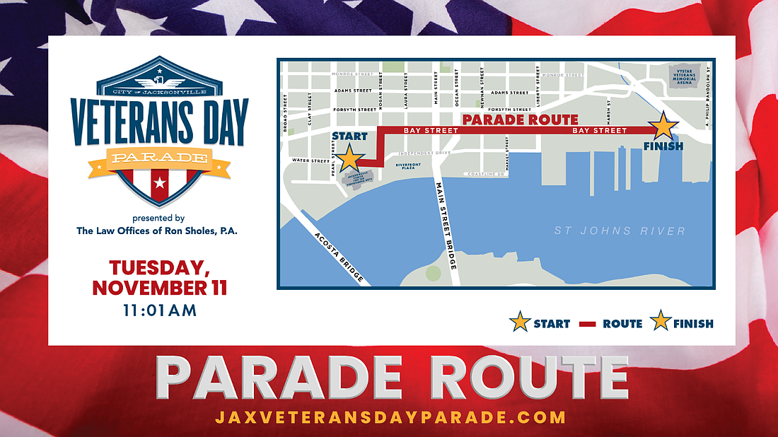 The Downtown Jacksonville Veterans Day Parade route.