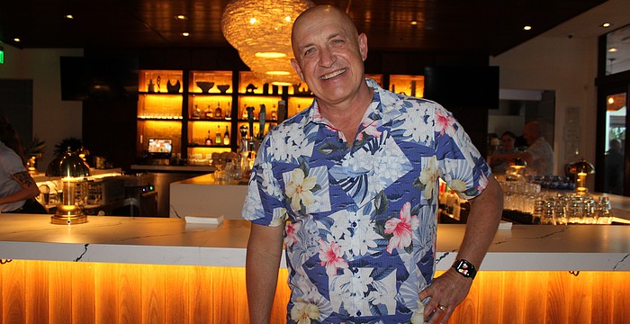 Tommy Bahama CEO Doug Wood said he is thrilled with how the rebuilding of the restaurant and retail space at 465 John Ringling Blvd. turned out, especially the indoor bar area.