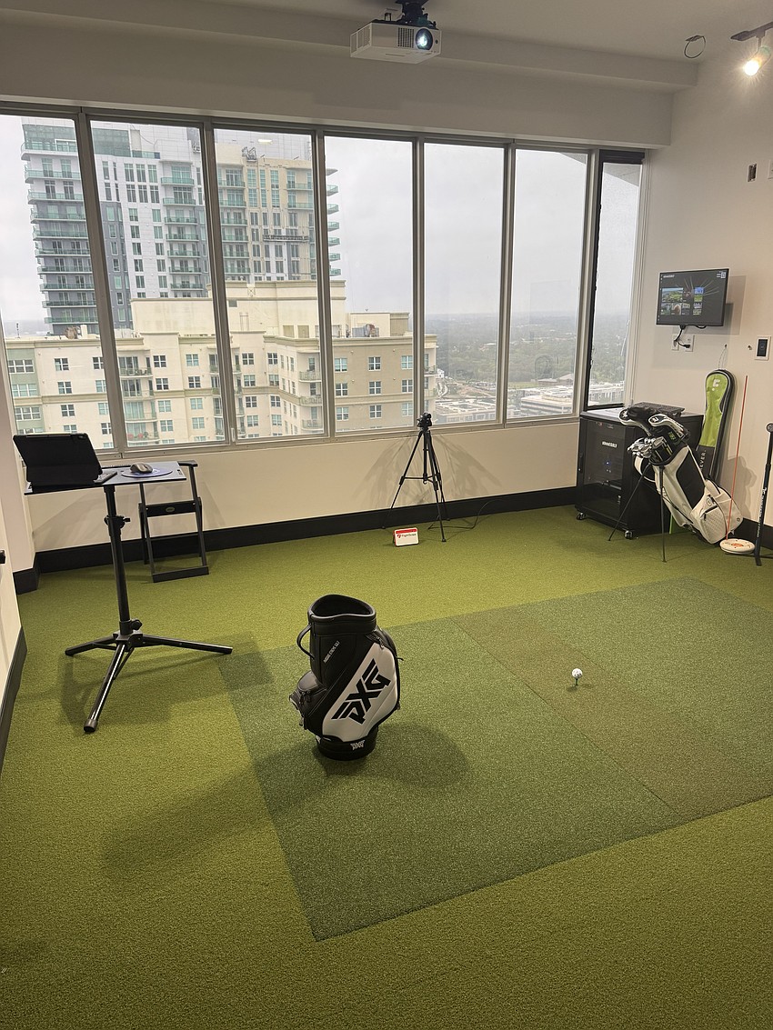 Travis Fulton Golf in Riverplace Tower on the Downtown Southbank offers a golf simulator, a putting area, a lounge with TVs, a bar, conference space and views of the Downtown skyline.