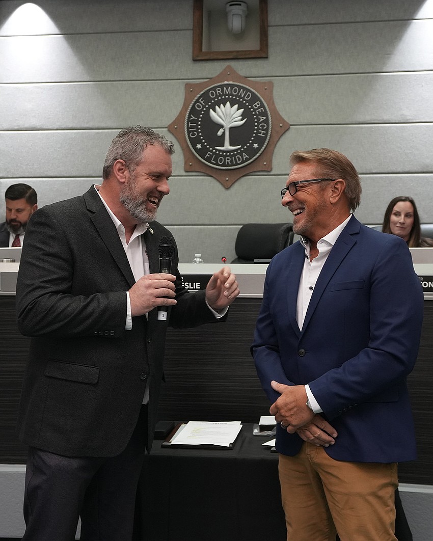 Ormond Beach Mayor Jason Leslie shares a laugh with Deputy Public Works Director Kevin Gray. Photo courtesy of Pauline Dulang/City of Ormond Beach