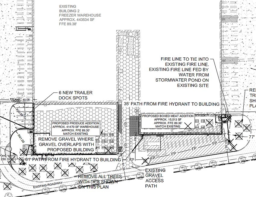 Plans show additions to the existing Publix freezer warehouse in West Jacksonville.