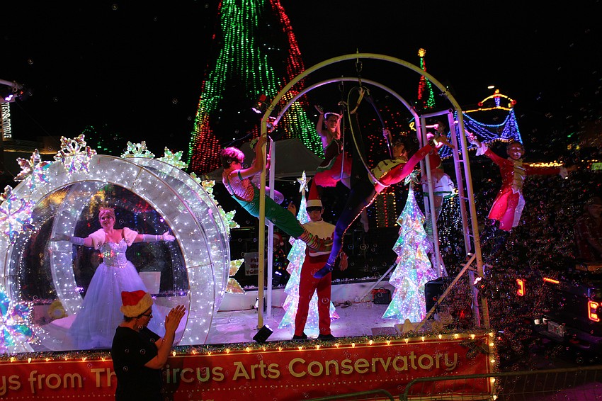 The Circus Arts Conservatory float is an annual favorite at the Santa's Grand Arrival Parade.