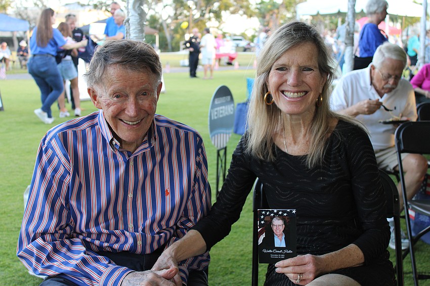 Attendees Jack Sloan and Linda Haller Sloan said they appreciated the Town of Longboat Key's Veterans Day ceremony, especially the musical tributes. She brought with her a photo of Walter Haller in remembrance.