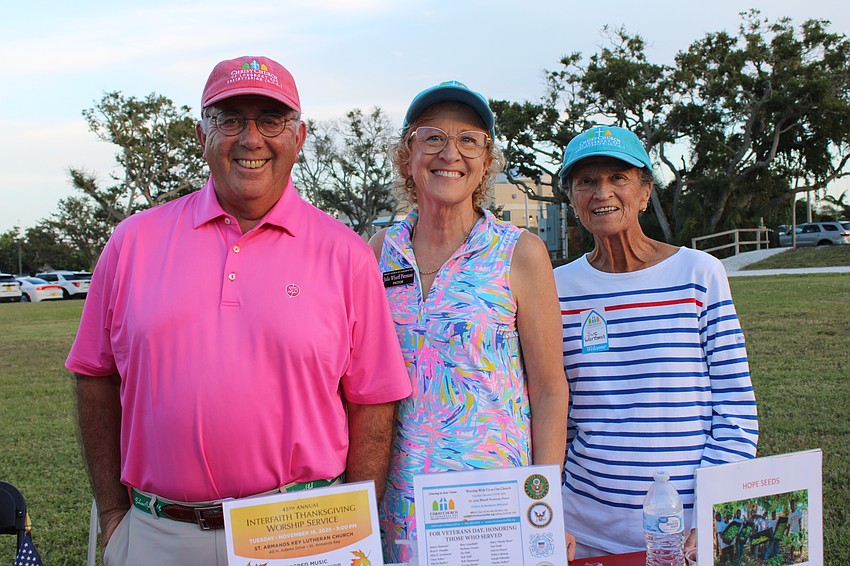 Christ Church of Longboat Key's Noel Ebrahim, Pastor Julia Wharff Piermont and Sue Wertman connect with community members at the Town of Longboat Key's 70th anniversary and Veterans Day.