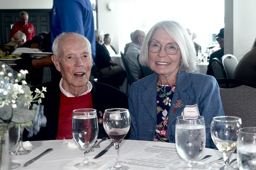 David Beliles, 95, the oldest member in attendance, with Susan Weick.