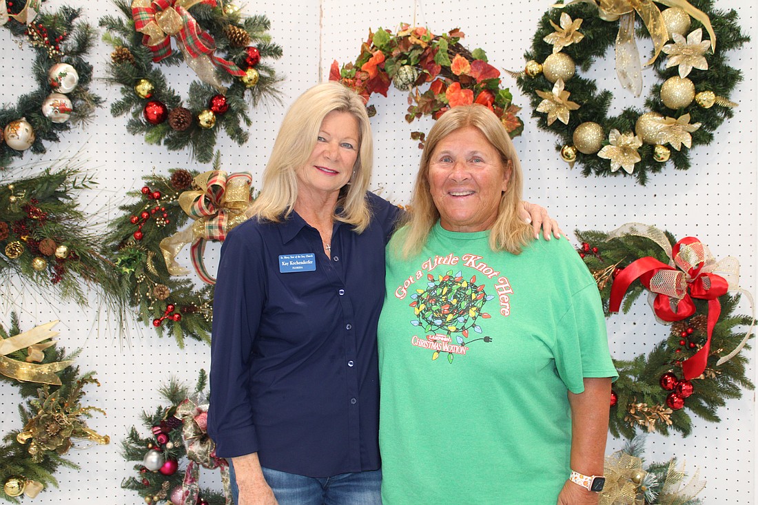 Kay Kochenderfer, president of the Women's Guild, and Bonnie Schneider said holiday-seekers have plenty to explore at this weekend's Christmas bazaar at St. Mary, Star of the Sea, Catholic Church.