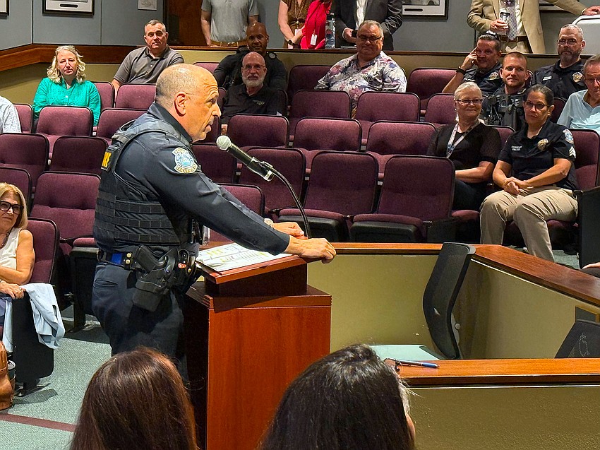 Sarasota Police Chief Rex Troche was master of ceremonies during the Nov. 7 retirement ceremony for Capt. Demetri Konstantopoulos.