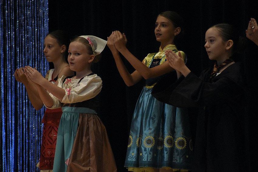 Isabella Goldhaber, 9, Finnley Adamson, 9, Milana Golub, 10, and Ayla Duenes, 8 perform in 