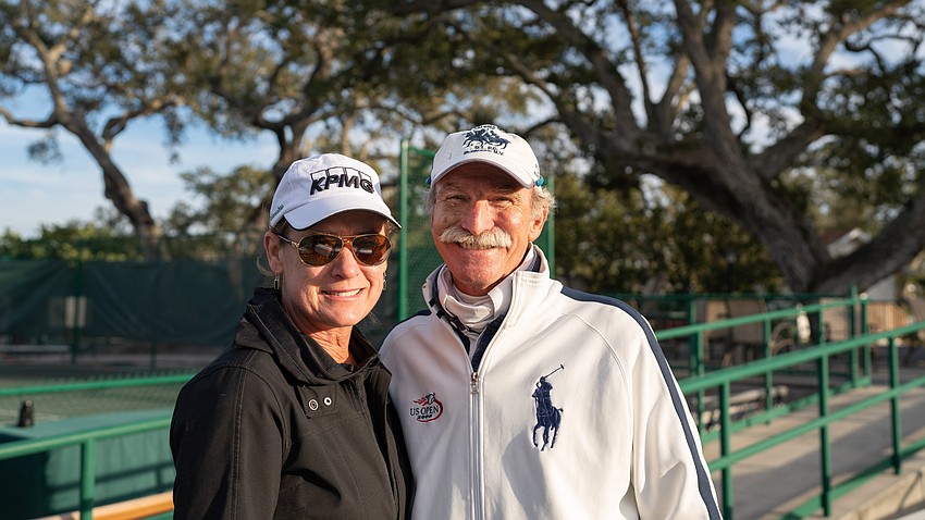 Longboat Key Tennis Center employee Elle Alpers and tennis pro Robbi Salum pose for a picture together at the Longboat Key Tennis Center Tuesday, Nov. 11 during the annual welcome back event.
