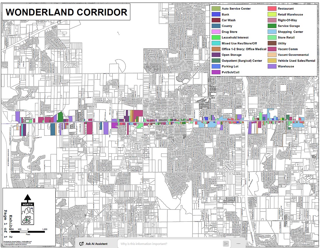 The “Wonderland Corridor” district would run along 103rd Street in Jacksonville’s Westside, encompassing commercial properties between Blanding Boulevard and Cecil Commerce Center.